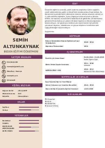 Beden Eğitimi Öğretmeni CV Örnekleri cv indir